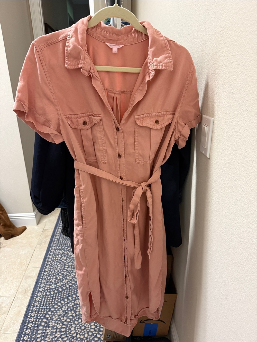 Women's Button-Front Utility Shirt Dress in Dusty Rose